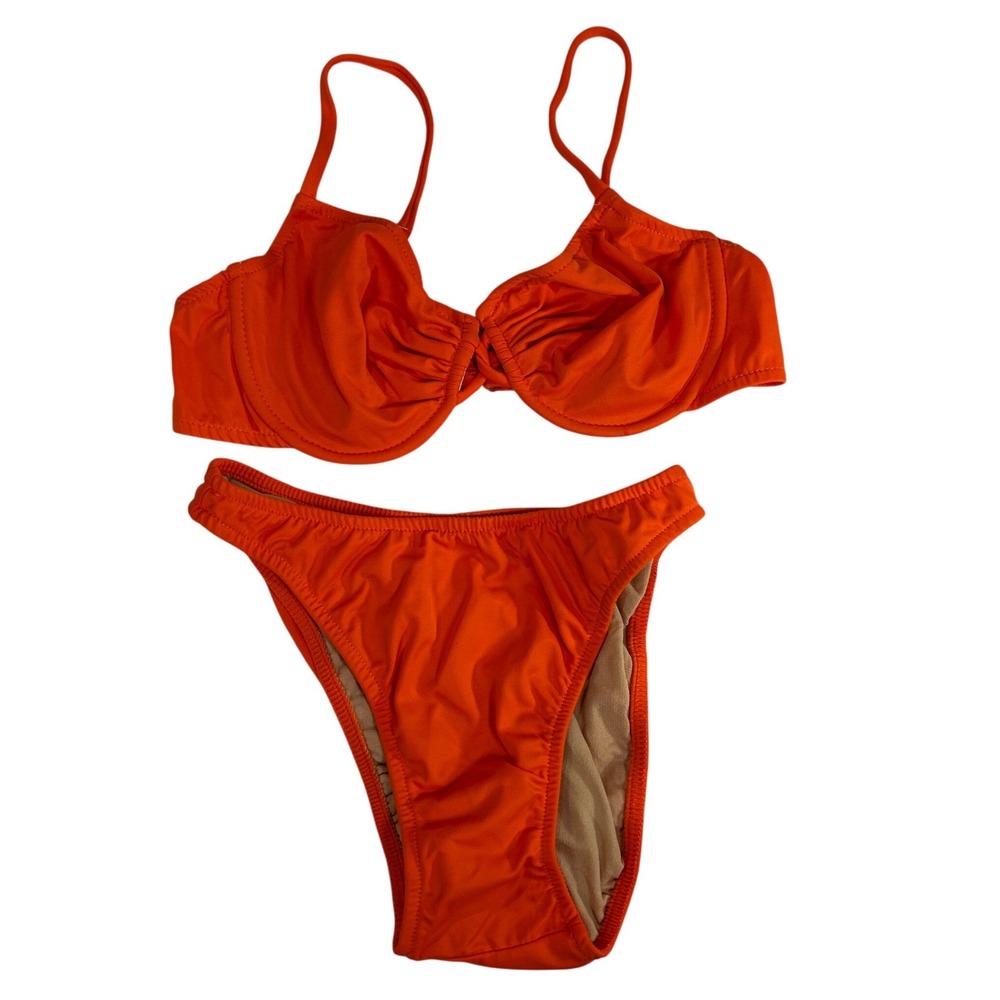 Zuliana VTG Y2K Neon Orange Underwire Bikini Set High Cut Bottoms Made in USA S